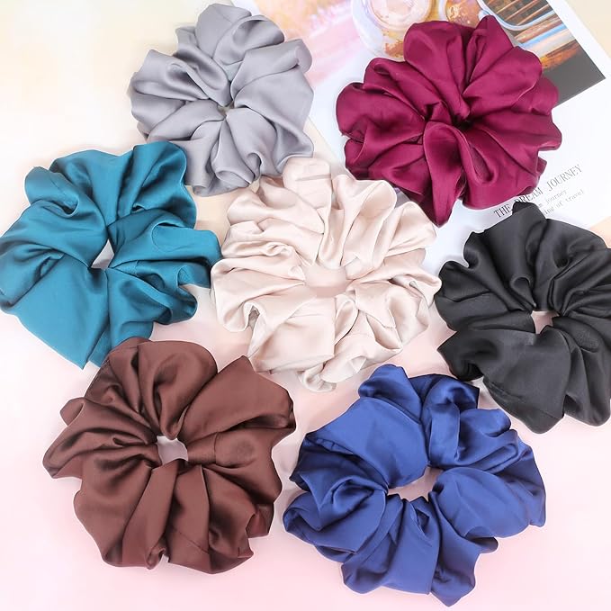IVARYSS Big Scrunchies for Women Thick Hair, Premium Satin Softer than Silk, XL 6 Inch Extra Large Scrunchy Elastic Hair Bands Accessories, 6 Pack, Black