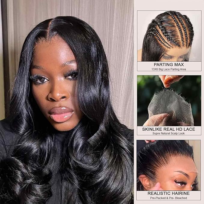 WOWANGEL 13x6 HD Lace Front Wigs Human Hair Body Wave Pre Plucked SKINLIKE 0.1mm Extremely Thin Real HD Lace Front Wigs 250% Density Glueless Human Hair Wigs for Women 18 Inch
