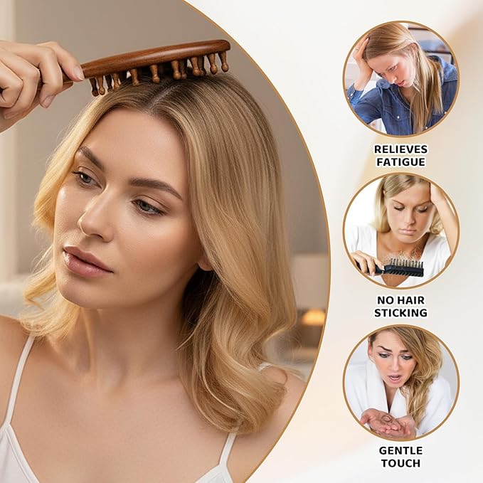Loc Brush for Dreads, 2 Pack Golden Sandalwood Scalp Massager Comb, Handheld Locs Brush for Gentle Styling and Relaxing Head Massage, Ergonomic Handle for Easy Control