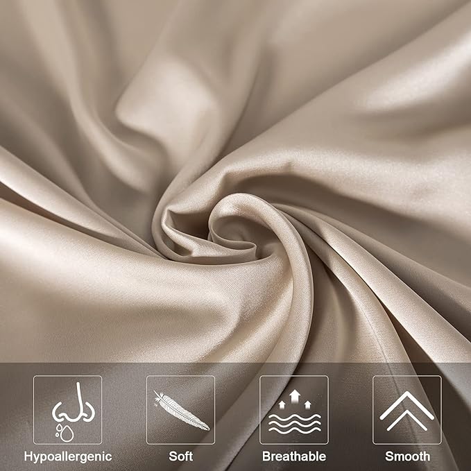 2 Pcs Mulberry Silk Pillowcase for Hair and Skin,Cooling Silk Pillow Case with Hidden Zipper,Allergen Proof Dual Sides Soft Breathable Smooth Silk Pillow Cover for Women(Queen-2PCS,Champagne)