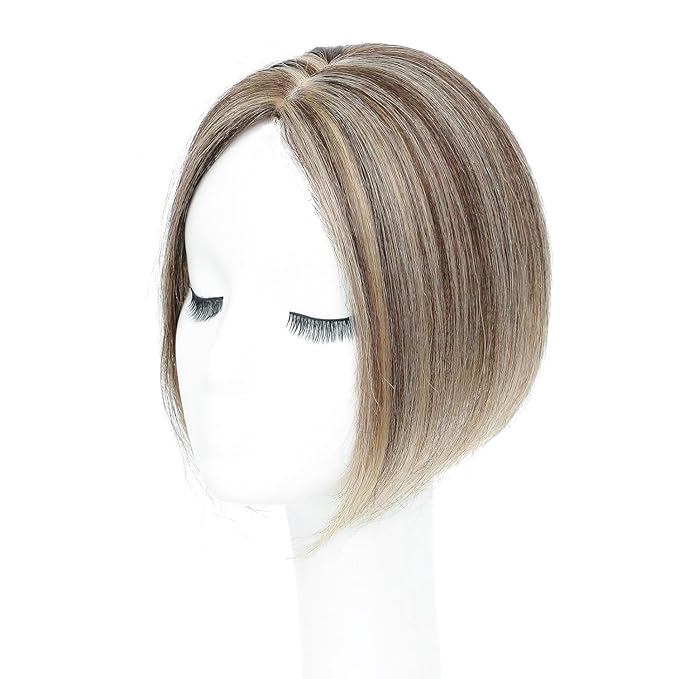 Amchoice Hair Toppers for Women Real Human Hair, Bangs Hair Clip 360° 3D Cover Bangs, Human Hair Toppers for Women Daily(P4/27, 3D Side Bangs (5 * 9))