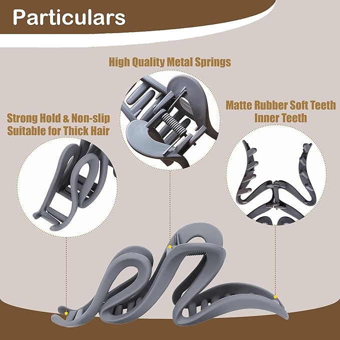 Big Hair Claw Clips 5-Pack 5.1‘ Non-Slip Hair for Women and Girls with Long, Thick Hair Jelly & Matte Clips (Lightning 5pcs 5.1")