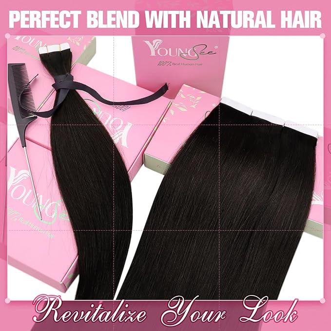 YoungSee Tape in Hair Extensions Human Hair Dark Brown Tape ins Human Hair Extensions Brown 12 Inch 30g 20pcs Seamless Tape-in Hair Extension Real Hair for Short Hair Everyday Wear
