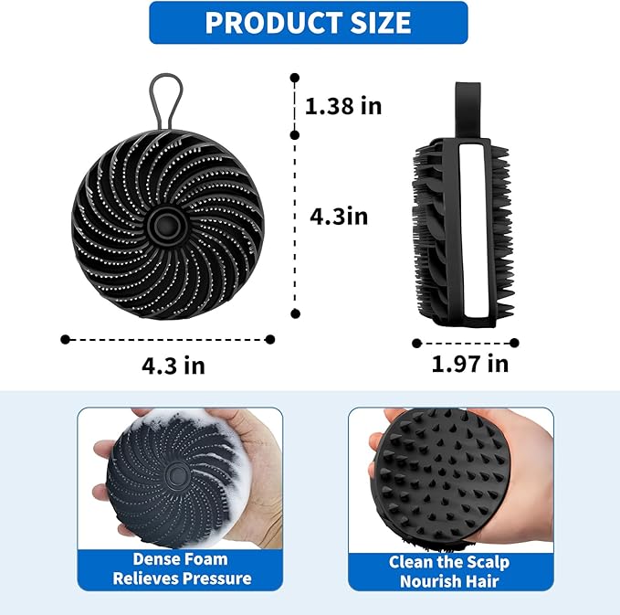 Larger Silicone Body Scrubber&Scalp Massager Hair Growth (Black)