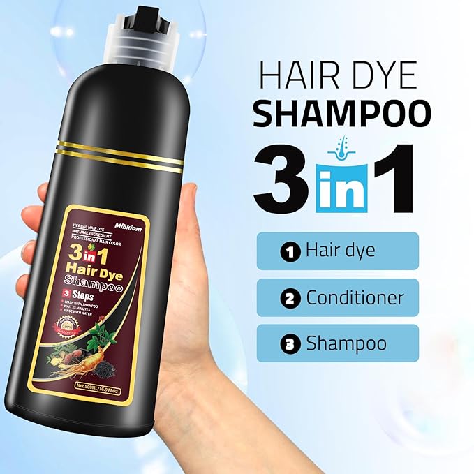 Hair Dye Shampoo 3 in 1 for Women & Men, Wine Red Hair Color Shampoo Refresh Hair Only 20 Mins - Natural Plant - Champu Para Pintar el Pelo