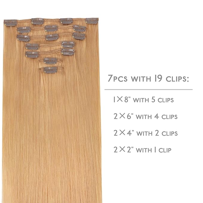 WENNALIFE Clip in Hair Extensions Real Human Hair, 16 Inch 120g 7pcs Remy Hair, Strawberry Blonde Straight Natural Coloured Extensiones De Cabello Humano Con Clip Ins