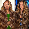34 Inch Ombre Lace Front Wig Human Hair 180 Density 13x6 Highlight Wig Human Hair 4/27 Body Wave Lace Front Wigs Pre Plucked Glueless HD Lace Frontal Wig