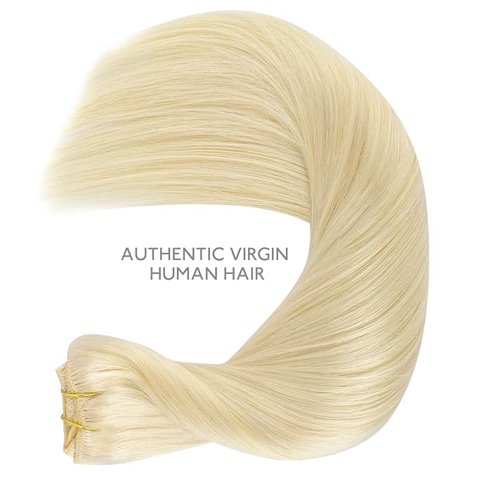 WENNALIFE Clip in Hair Extensions Real Human Hair, 16 Inch 120g 7pcs Human Hair Extensions Clip In Human Hair, Bleach Blonde Hair Extensions Clip In Real Hair Coloured Remy Human Hair Extensions