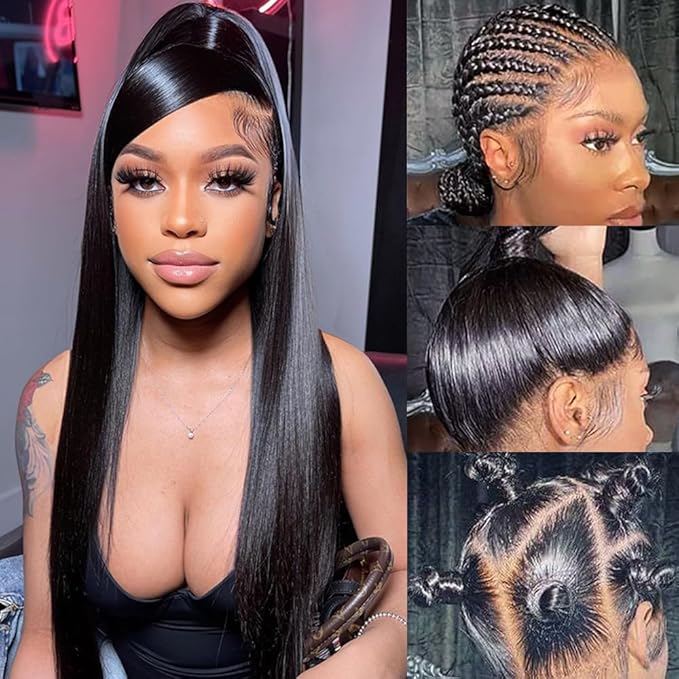Straight Full Lace Wigs Human Hair 100% Hand-tied Full Lace Human Hair Wigs Full Scalp Lace Wigs Part Anywhere 180% Density(18inch, Natural Black)