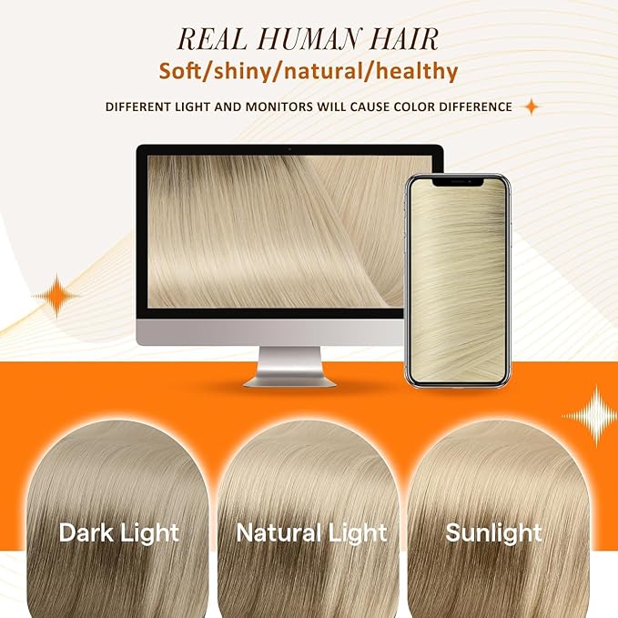 Full Shine Seamless Clip in Hair Extensions Human Hair Ombre Blonde Hair Extension Clip ins Ombre Light Brown to Platinum Blonde Hair for Women 14 Inch 8 PCS 120 Grams
