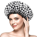 mikimini Large Shower Cap for Women Long Hair, Reusable, Double Layers Waterproof Large Bathing Shower Hat with Soft Comfortable PEVA Lining, Non-Fading, Stretchy & Shower Caps ,Checkerboard (Pack of 1)