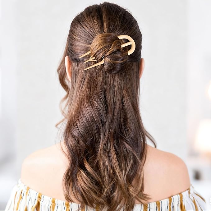 6 PCS French Hair Pins for Women - Large U-Shaped Hair Forks with Internal Teeth, Strong Hold for Thick & Thin Hair, Effortless French Twists, Updos, Buns & Chignons, Hairstyle Accessories