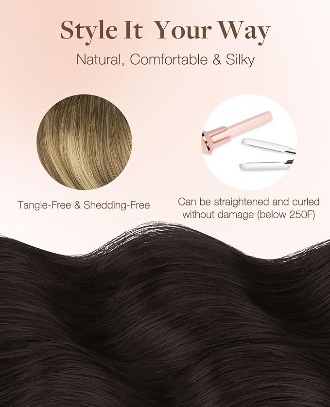 GOO GOO Invisi Edge Tape in Hair Extensions Human Hair, 2/6/18 Balayage Brown to Dirty Blonde 10pcs injected with 10pcs classical tape ins, 20inch 50g, Virgin Remy Hair, Natural Look