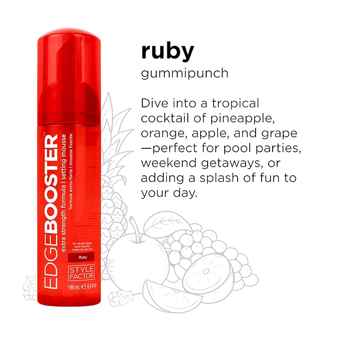 Style Factor EDGE BOOSTER Extra Strength Setting Mousse – Frizz Control, Extra Volume, and Conditioning – 6.4oz Ruby Mousse for Curly Hair