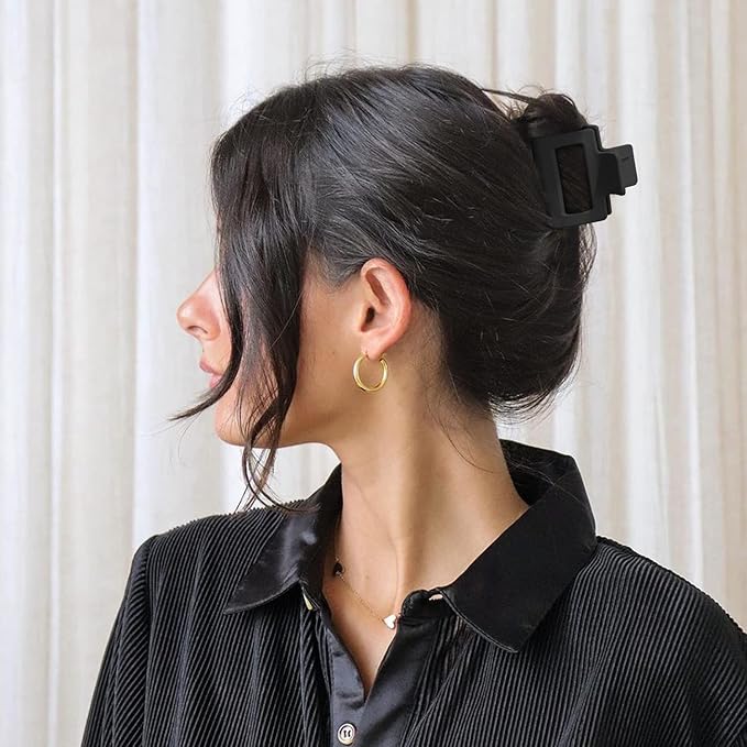 Matte Hair Clips Set: 4 PCS 2" Square Claw Clips for Thin and Thick Hair, All-Black Cute Clips for Women