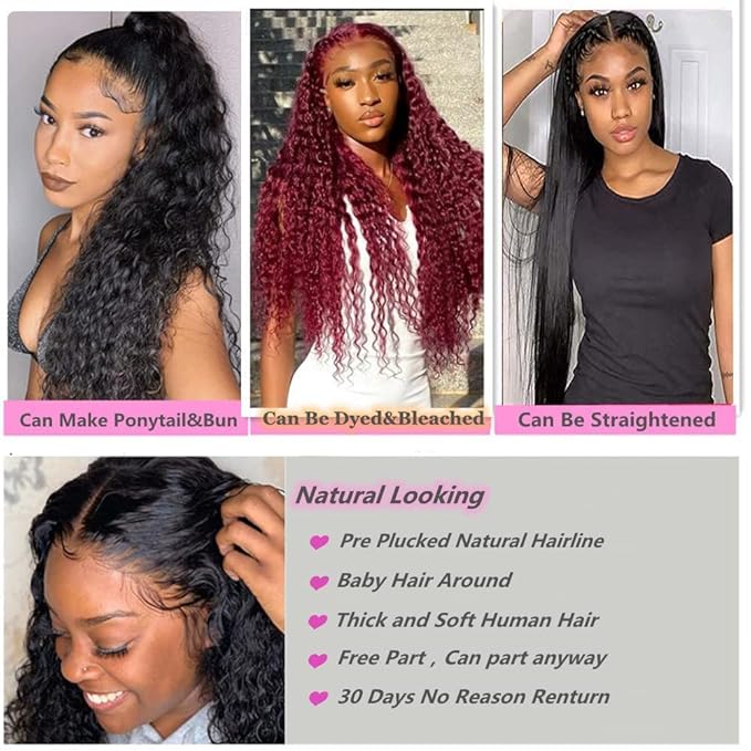 32 Inch Deep Wave Lace Front Wig Human Hair 13x4 Curly Wigs for Black Women Pre Plucked with Natural Baby Hair 180 Density Brazilian Virgin Lace Frontal Wet and Wavy Wig Human Hair