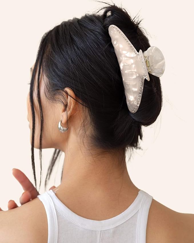 HAIMEIKANG Large Acetate 4 Inch Hair Claw Clip for Women - French Style Hair Claws for Thick Hair with Non-Slip Teeth, Hair Accessories for Updos, Buns & Ponytails