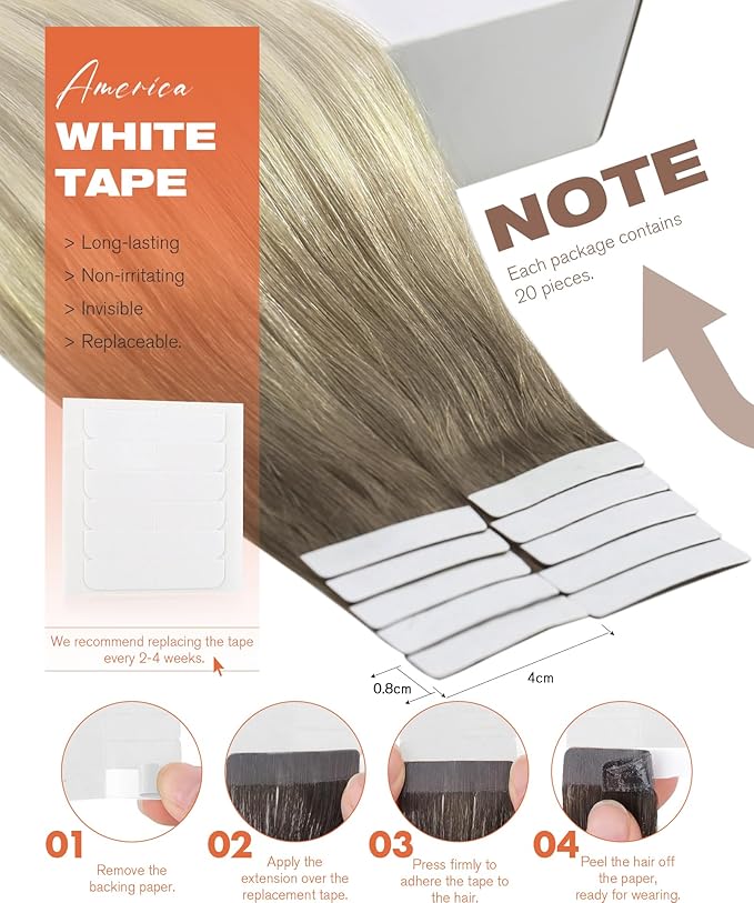 Sunny Hair Tape in Hair Extensions Real Human Hair Invisible Remy Hair Extensions Tape ins for Women Light Brown Root to Platinum Blonde Balayage 22 inch 20Pcs 50G