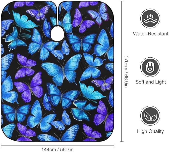 Extra Long Haircut Barber Cape Cover, Hairdressing Apron Blue Butterflies Hairdressing Gown Cover for Hair Cutting