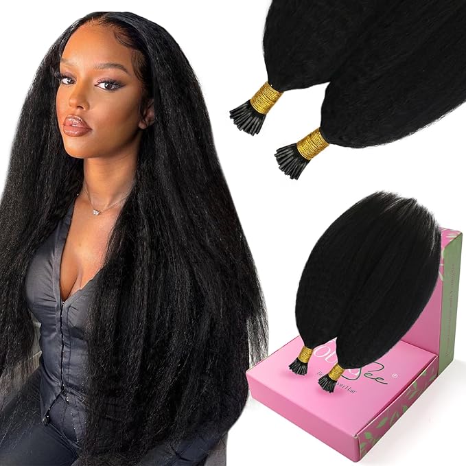 YoungSee Kinky Straight Itip Human Hair Extensions 16In Kinky Itip Hair Extensions Black 80s 50g Itip Human Hair Extensions Yaki Tip Hair Extension Curly for Black Women