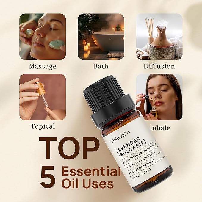 VINEVIDA Lavender Essential Oil - Undiluted, 10 mL - DIY Candle Scents, Safe for Skin