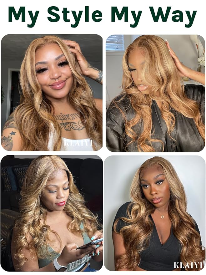 KLAIYI Wear And Go Glueless Wig Bye Bye Knots 13x4 Precut Lace Front Wigs Human Hair Ombre Highlight Blonde Body Wave Wig Pre Bleached Pre Everything Pre Plucked with Baby Hair 3S Ready to Wear 20Inch