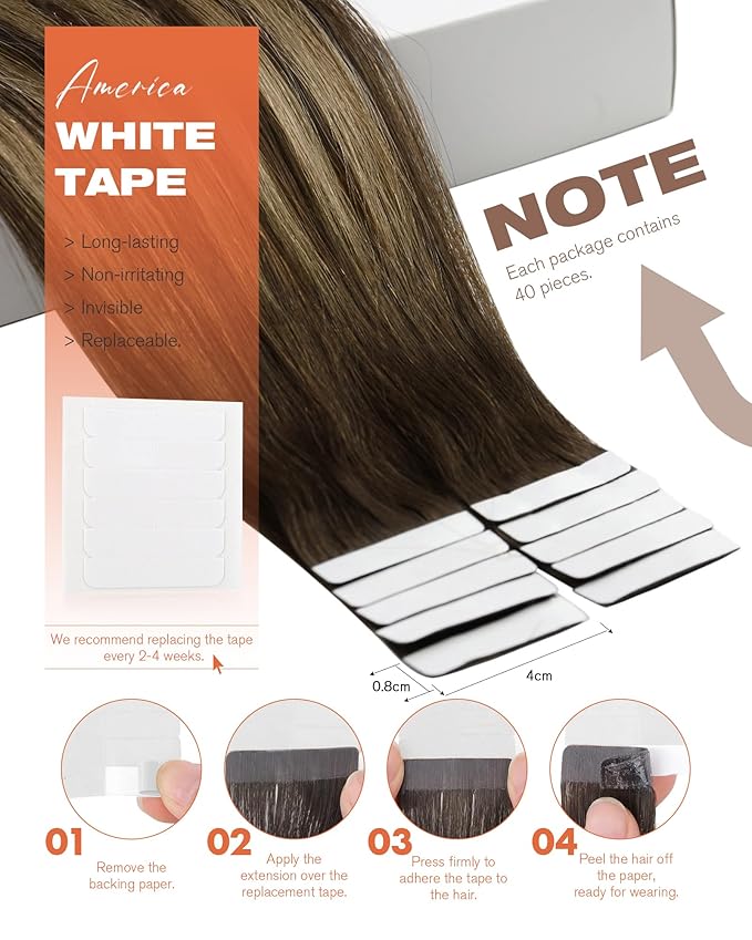 Sunny Hair Tape in Extensions for Women Real Hair 16 inch 100g Tape in Hair Extensions Human Hair Dark Brown Balayage Caramel Blonde Hair Extensions Tape in 40Pcs