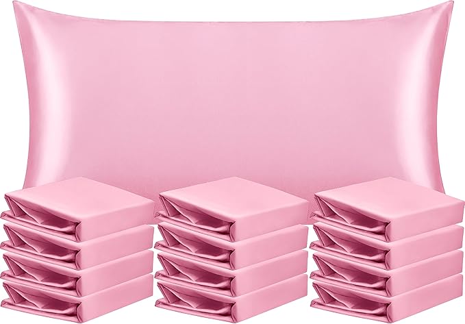 NTBAY 12 Pack Satin King Pillowcases for Hair and Skin, Luxurious and Silky Pillow Cases with Envelope Closure, 20 x 36 Inches, Pink