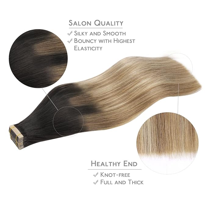 WENNALIFE Tape in Hair Extensions Human Hair, 20pcs 40g 12 inch Dark Brown to Chestnut Brown and Dirty Blonde Highlighted Remy Hair Extensions Straight Human Hair Tape in Extensions Skin Weft