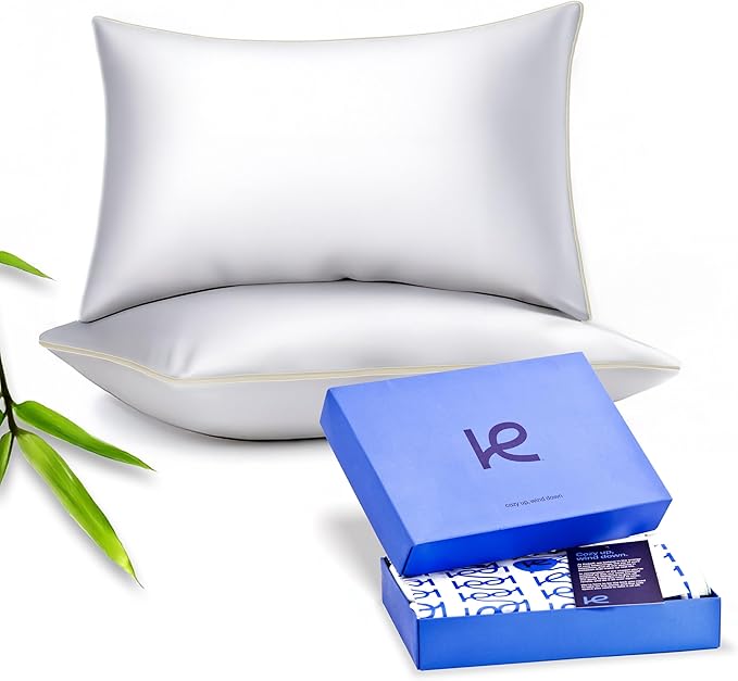 Kickoff Viscose Bamboo Pillowcase, Queen, Set of 2, 100% Organic Hidden Zippered Viscose Bamboo Pillow Case Queen Size, Cooling Pillow Cover for Hot Sleepers (20"x30", Trimmed, Buttercream)