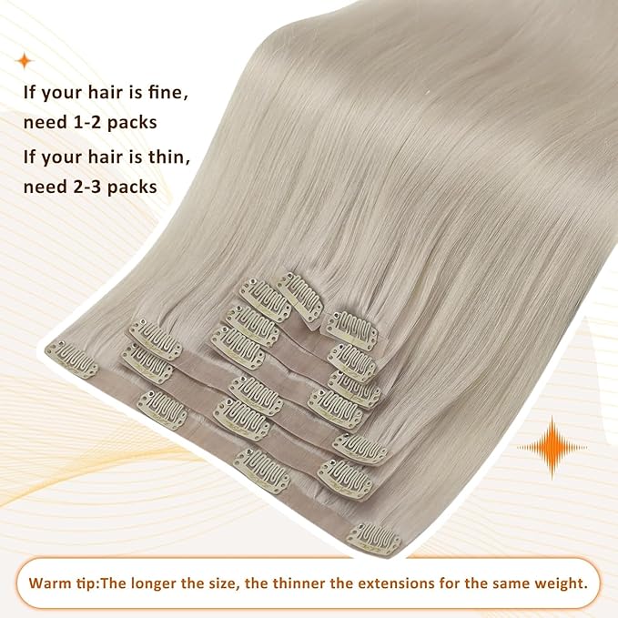 Full Shine Blonde Human Hair Clip in Extensions 22 Inch Long Hair Extensions for Women Seamless Extension Clip ins Straight Remy Natural Hair 8 PCS 120 G