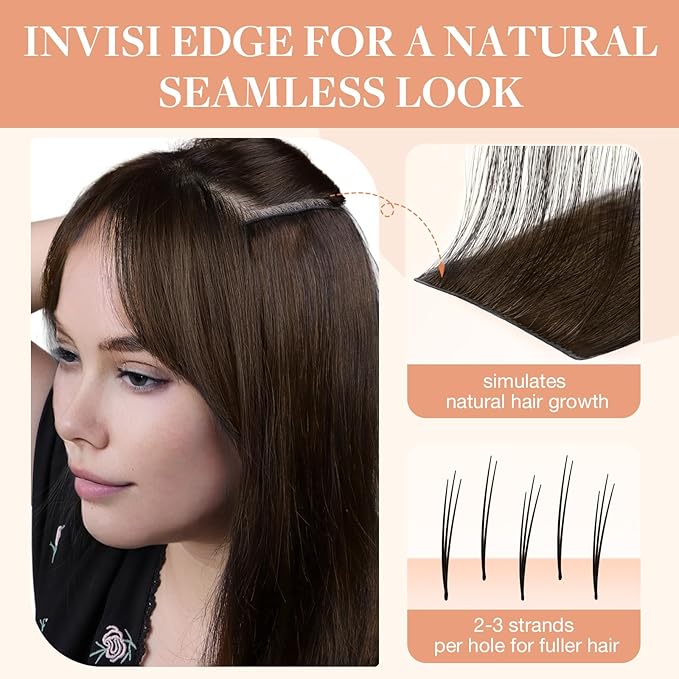 GOO GOO Invisi Edge Tape in Hair Extensions Human Hair, 4A Chocolate Brown 20pcs injected with 20pcs classical tape ins, 22inch 100g, Virgin Remy Hair, Natural Look