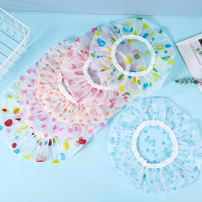 Pengxiaomei 6 Pcs Shower Cap, Hair Cap Reusable Waterproof Shower Caps for Women Men Kids