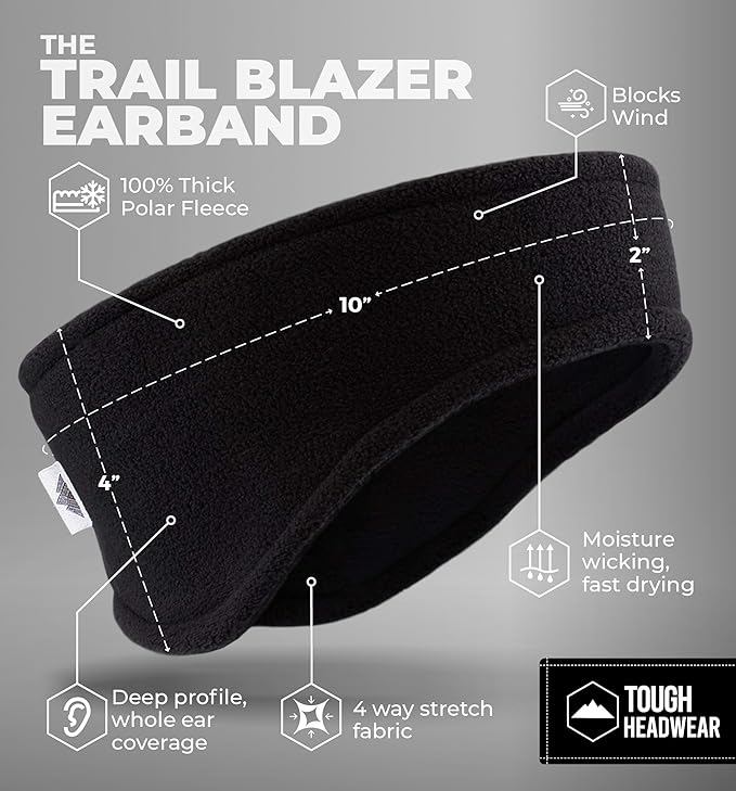 Tough Headwear Winter Headbands for Women - Ear Warmers - Ear Muffs for Winter - Fleece Headband for Men & Women for Cold Weather
