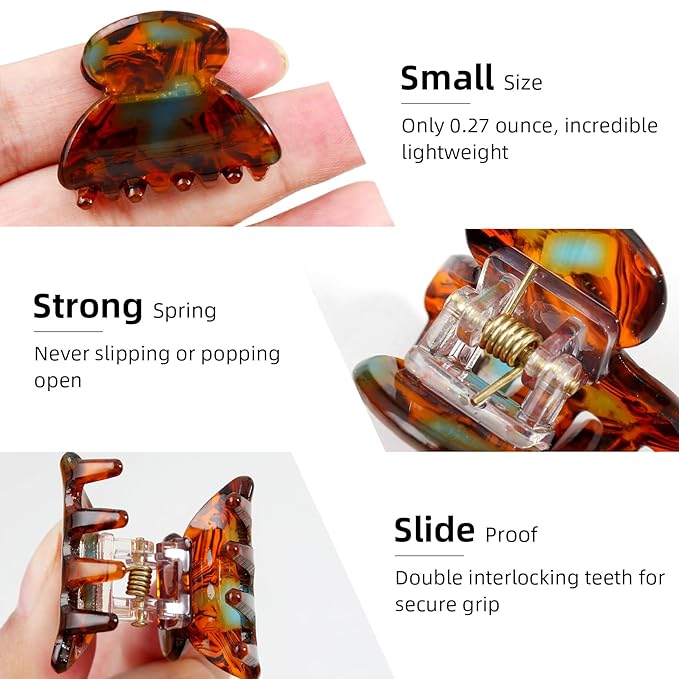 10 Pack 1.18 Inch Small Hair Claw Clips for Women Girls - Tortoise Shell & Leopard Print Acrylic Claw Clips French Barrettes Non-Slip Strong Hold for Thin/Thick Hair - Mini Hair Accessories