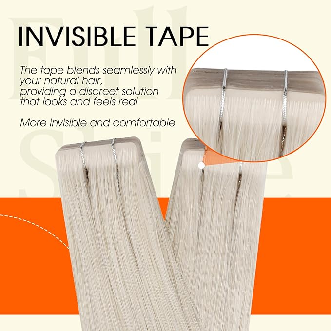 Full Shine Remy Human Hair Extensions Tape in Color Blonde Injection Human Hair Tape in Extensions Double Sided Long lasting Adhesive Brazilian Natural Skin Weft 24Inch 50G 20Pcs Add Length