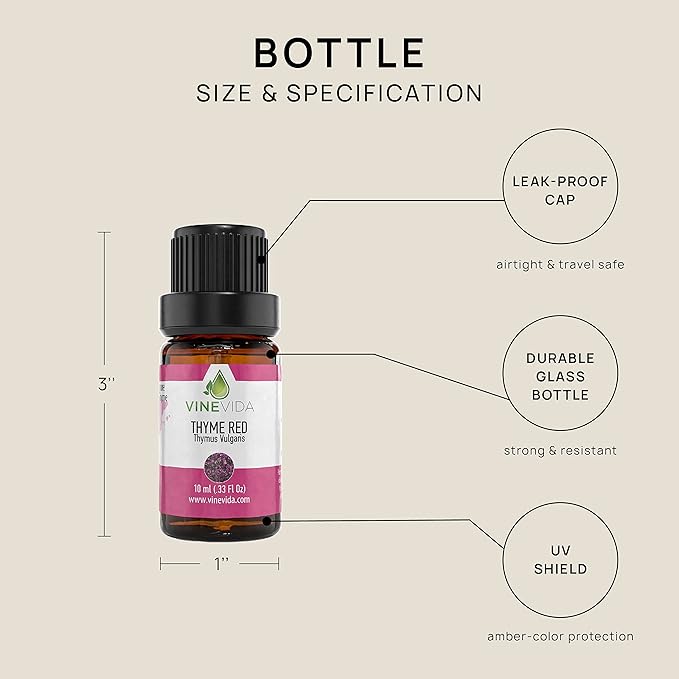 VINEVIDA Red Thyme Essential Oil 10 mL - Undiluted Candle Scent DIY Scents for Candlemaking Soap Making Safe Skin, 1.33 Ounces