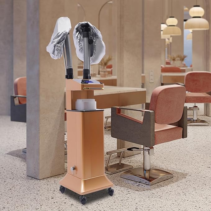 Nano Hair Steamer, Professional Micro Mist Hair Color Processor with 2 Vaporizing Caps, 650W Vertical Hair Care Machine with Rolling Wheels, Salon Spa Equipment for Deep Hair Care Repair, Hair Styling