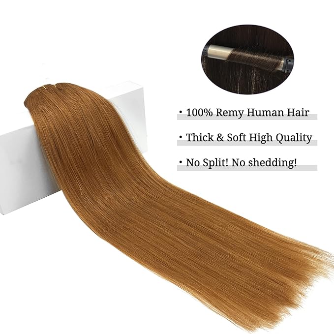 DOORES Human Hair Extensions Clip in, Medium Auburn 16 Inch 7pcs 120g, Remy Thick Natural Silky Straight Extensions for Women