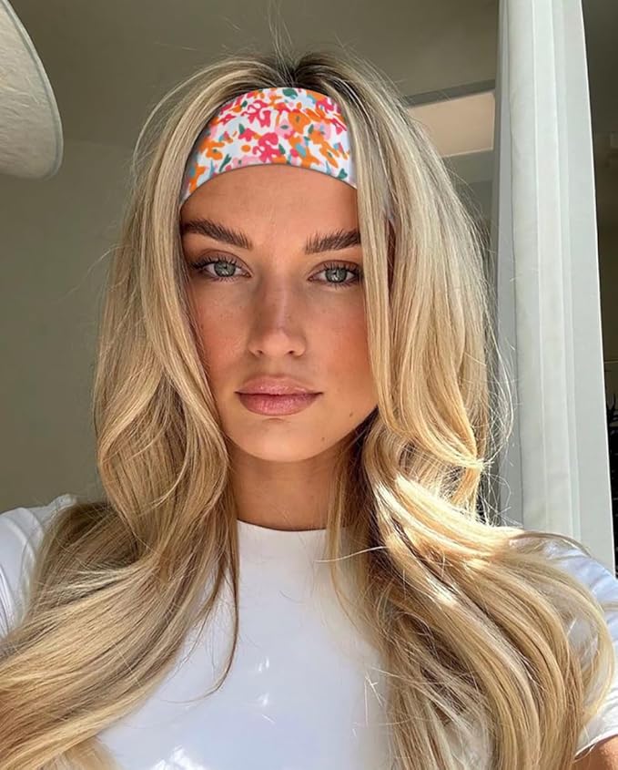 TERSE Headbands for Women Trendy Floral Print - Non Slip Summer Head Bands Soft Fabric Hair Bands for Workout Yoga Running Sport - Wide Thick Hair Wrap for Girls