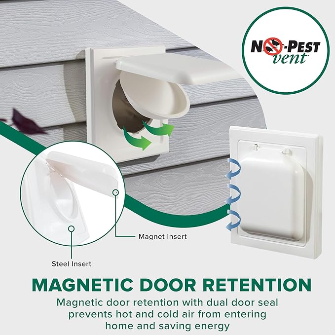 NO-PEST VENT, Exclusive Dual Door Dryer Vent Cover Outdoor 4 inch, Made in USA w Highest UV Resistant Plastic in any Outdoor Vent Cover, No Lint Collecting Screen (Brown, 4” Metal Vent With Duct Tube)