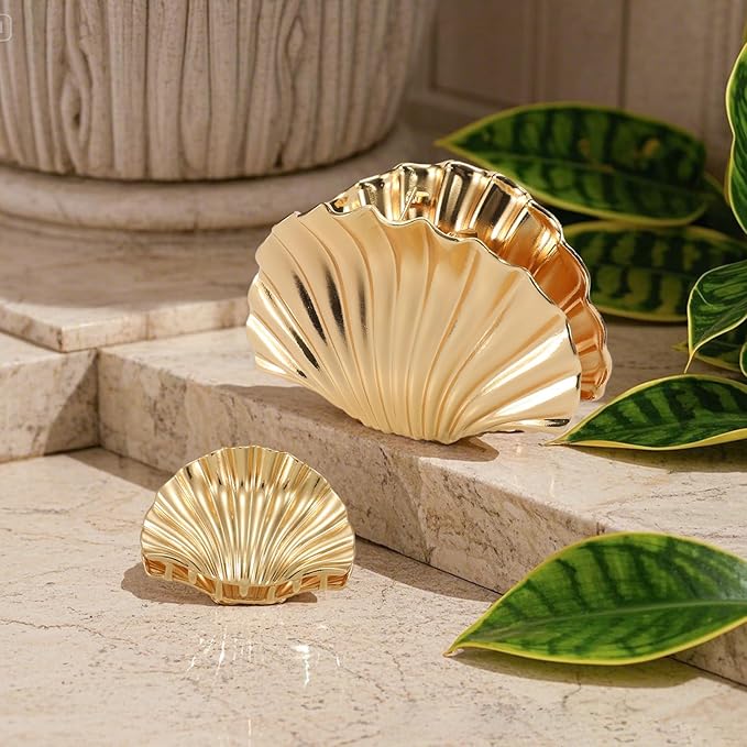 2 PCS Metal Hair Clips for Women, Durable & Elegant Seashell Gold Hair Clips for Styling, Metal Claw Clips for Thick Thin Hair, Strong Hold Decorative Hair Accessories Holiday Christmas Gifts