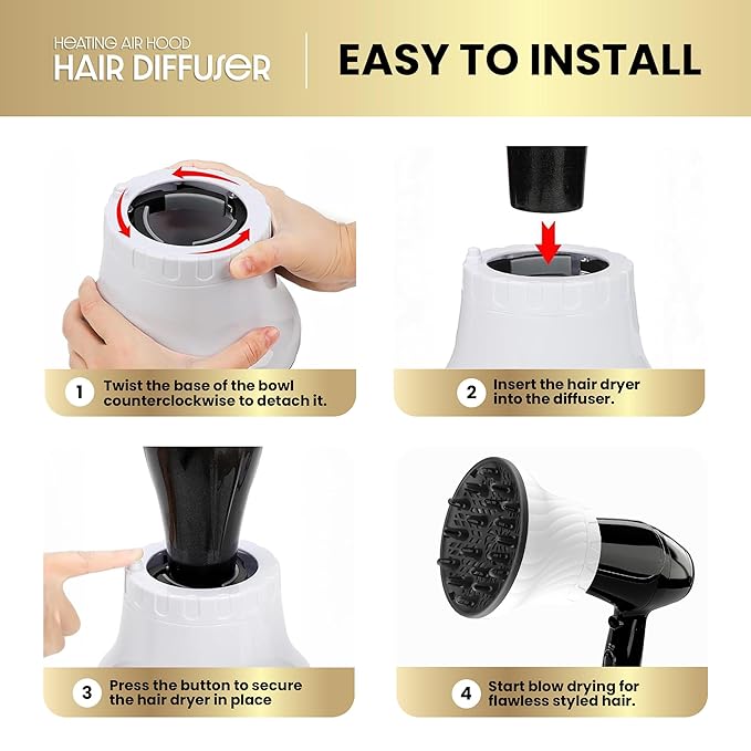 Herbishh Universal Hair Dryer Diffuser - Adjustable 3.5-8 cm, Rotary Clip for Curly & Wavy Hair, Even Heat, Reduces Frizz & Adds Volume, Heat-Resistant Air Hood for Effortless Curl Definition (White)