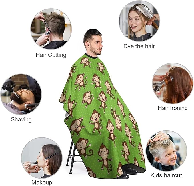 Full Coverage Hair Cutting Cape, Hairdressing Apron Green Clever Monkey Hair Cutting Gown for Makeup Artist Beautician