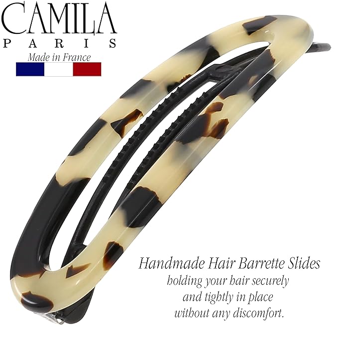 Camila Paris CP3364 French Hair Barrette Clip for Women, Handmade, White Tokyo, Slide-in Metal-Free Closure, Strong Hold Grip Hair Clips for Girls, No Slip Durable Hair Accessories, Made in France