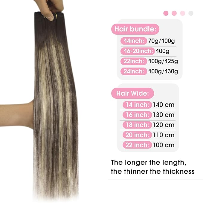 YoungSee Sew in Hair Extensions Real Human Hair Balayage Double Weft Hair Extensions Human Hiar Chocolate Brown with Ash Blonde Balayage Straight Hair Extension Sew in 20Inch 100G