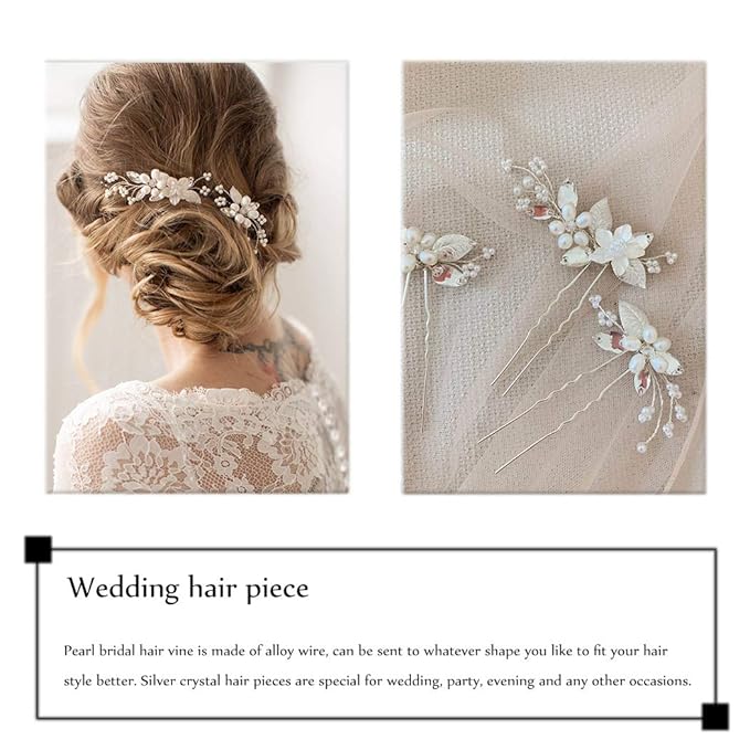 JAKAWIN Flower Bride Wedding Hair Pins Pearl Bridal Hair Piece Accessories for Women HP163 (Silver)