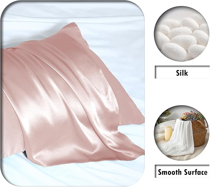 Silk Pillow Cases 2 Pack Soft Breathable and Sliky Queen Size Pillow Cases Set of 2,Natural Mulberry Satin Silk Pillowcase with Hidden Zipper for Hair and Skin (Coral,20"X 30",2pcs)