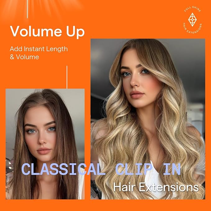 Full Shine Clip in Hair Extensions Balayage Clip in Extensions Blonde Human Hair Clip ins Double Weft Balayage Walnut Brown to Light Brown Mix Light Blonde 7 Pcs 24 Inch 120 G