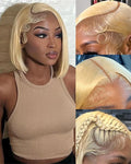 Alididi 613 Blonde Bob Wig Human Hair Straight 13x6 Transparent Lace Front Wigs Human Hair Pre Plucked Glueless Short Bob Wig human hair 180% Density 613 bob wigs for black women 10 Inch